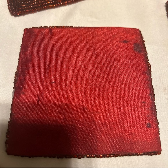 4 Glass Bead Beaded Square Red Coasters 4" x 4" Preloved For Coffee Table Office - Picture 5 of 9